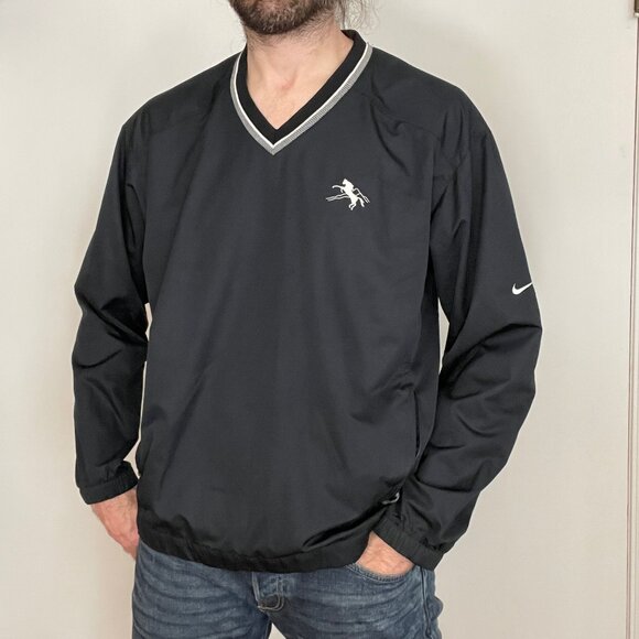 Vintage Nike Golf Pullover Mens Large Clima-Fit Swoosh Windbreaker V Neck Black - Picture 1 of 11